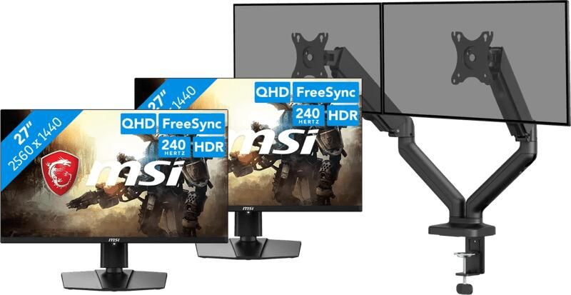 MSI MAG 271QPX QD-OLED Duo Pack + BlueBuilt Monitorarm Mechanische Veer voor 2 Monitoren