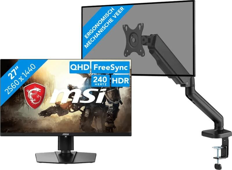 MSI MAG 271QPX QD-OLED E2 + BlueBuilt Monitorarm Gasveer voor 1 Monitor