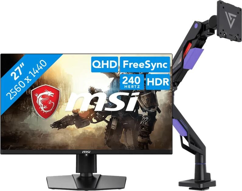MSI MAG 271QPX QD-OLED E2 + Vortech Monitorarm met Gasveer