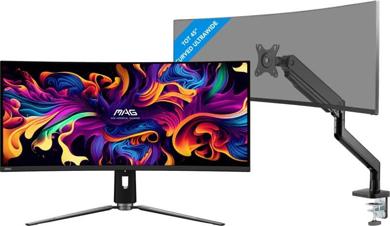 MSI MAG 341CQP QD-OLED + BlueBuilt Monitorarm Gasveer voor 1 Monitor