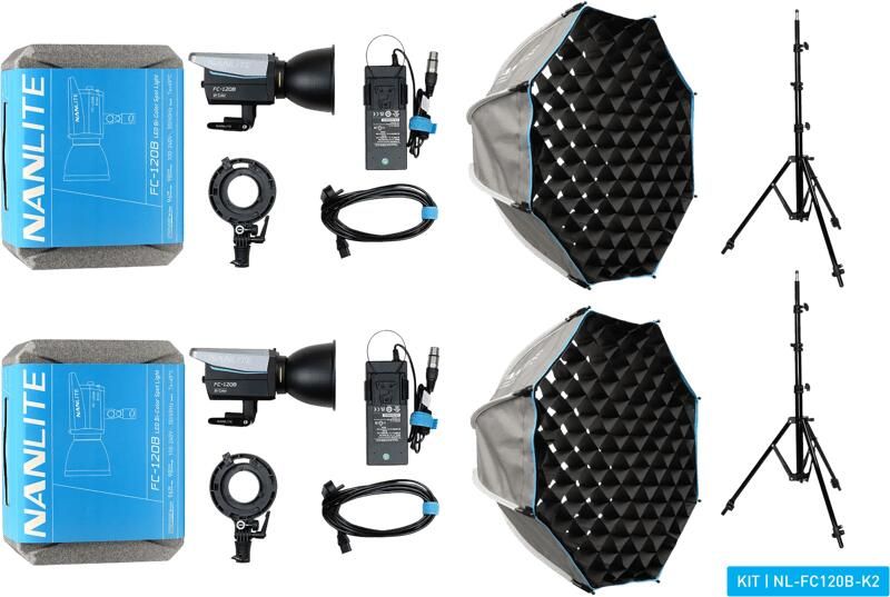 Nanlite FC-120B LED Bi-Color Spot Light Dual Kit (met lightstand en softbox)