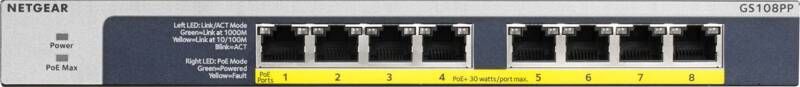 Netgear GS108PP switch (8-Port POE POE+gigabit unmanaged) Switch Zwart