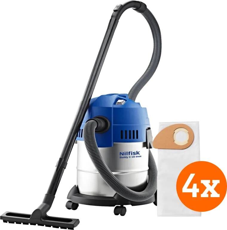 Nilfisk Buddy II 18 Inox + Stofzakken voor Buddy II (4x)