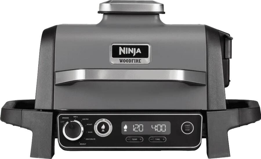 Ninja Woodfire 7-in-1 Elektrische BBQ Grill Smoker & Airfryer Tafelmodel Barbecue Geschikt voor Balkon OG701EU