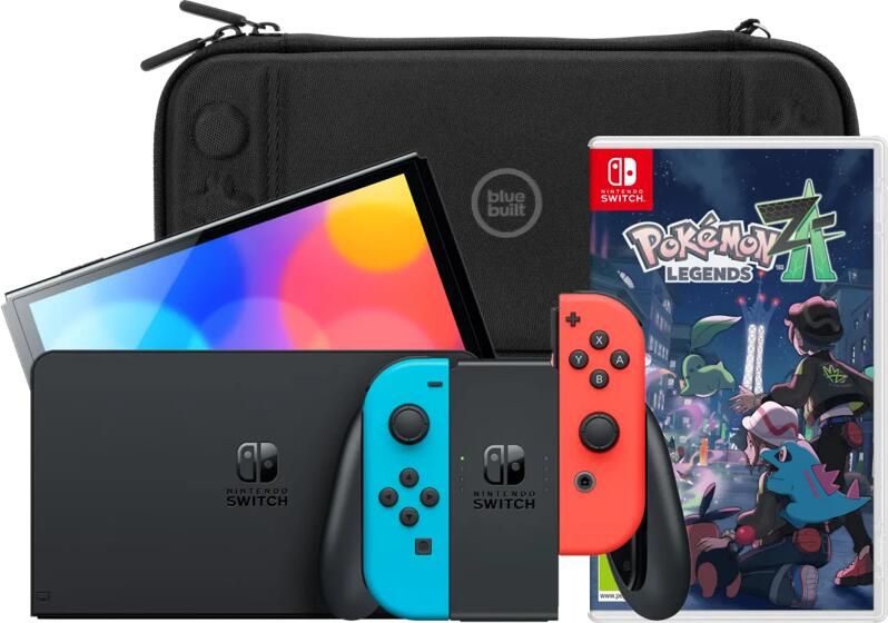 Nintendo Switch OLED Blauw Rood + Pokémon Legends: Z-A + BlueBuilt Beschermhoes