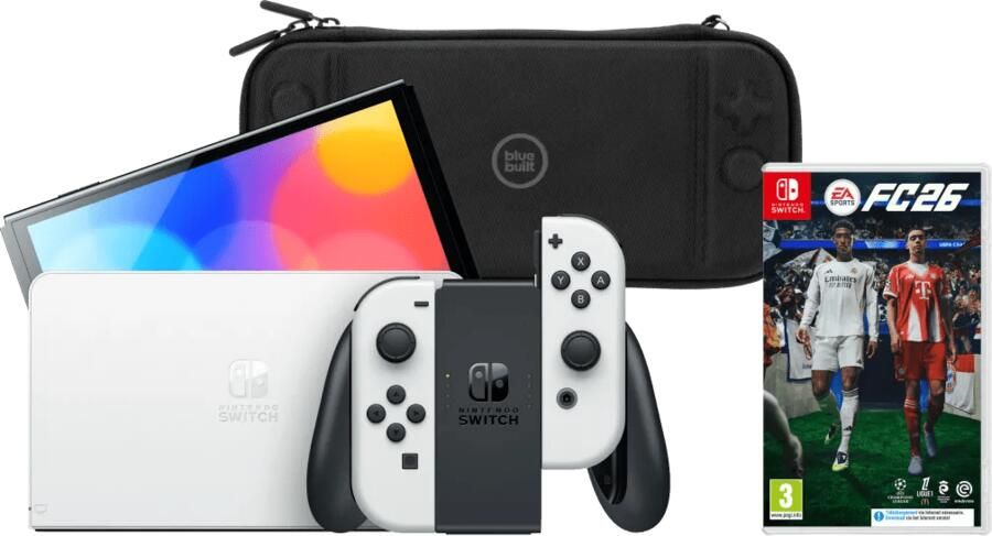 Nintendo Switch OLED Wit + EA Sports FC 26 + BlueBuilt Beschermhoes