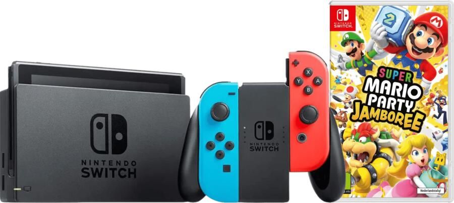 Nintendo Switch Rood Blauw + Mario Party Jamboree