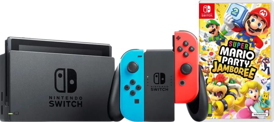 Nintendo Switch Rood Blauw + Mario Party Jamboree