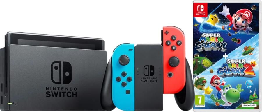 Nintendo Switch Rood Blauw + Super Mario Galaxy 1+2
