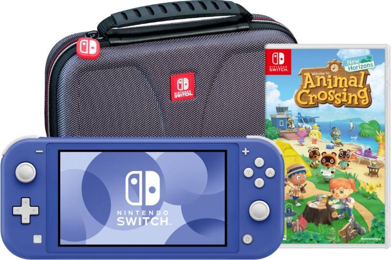 Nintendo Switch Lite Blauw + Animal Crossing New Horizons + Bigben Beschermtas