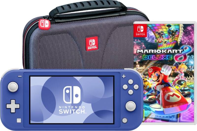 Nintendo Switch Lite Blauw + Mario Kart 8 Deluxe + Bigben Beschermtas