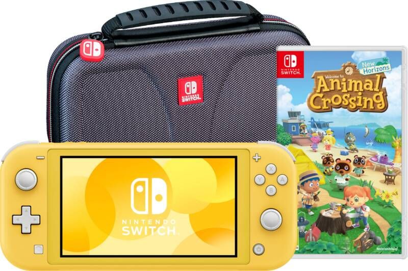 Nintendo Switch Lite Geel + Animal Crossing New Horizons + Bigben Beschermtas