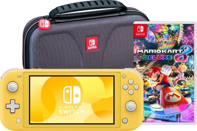 Nintendo Switch Lite Geel + Mario Kart 8 Deluxe + Bigben Beschermtas