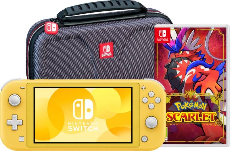 Nintendo Switch Lite Geel + Pokémon Scarlet + Bigben Beschermtas