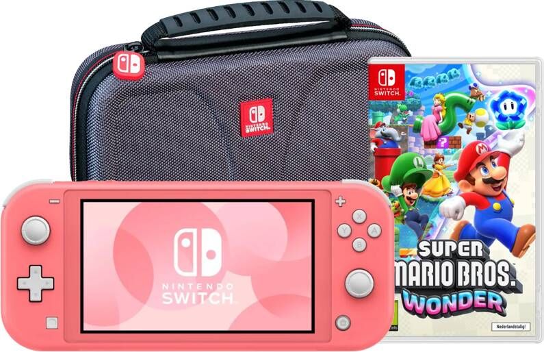 Nintendo Switch Lite Koraal + Super Mario Bros. Wonder + Beschermhoes