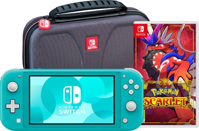 Nintendo Switch Lite Turquoise + Pokémon Scarlet + Bigben Beschermtas