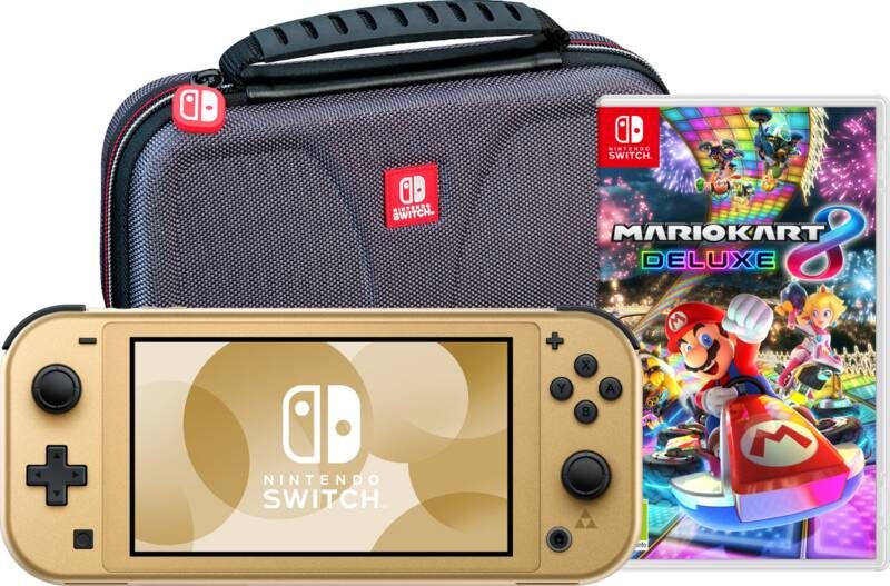 Nintendo Switch Lite Zelda Edition + Mario Kart 8 Deluxe + Beschermhoes