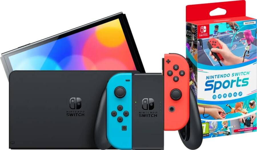 Nintendo Switch OLED Blauw Rood + Switch Sports