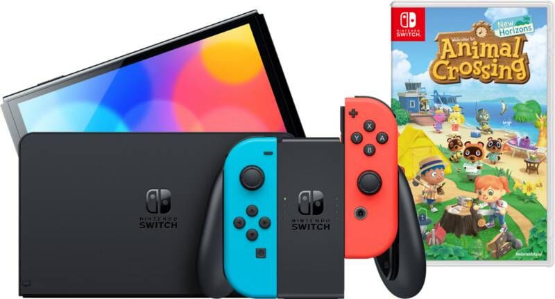 Nintendo Switch OLED Rood Blauw + Animal Crossing New Horizons
