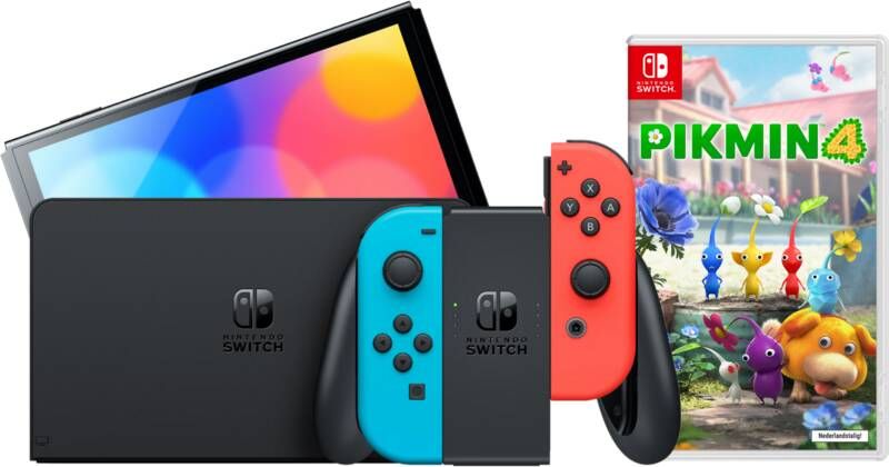 Nintendo Switch OLED Rood Blauw + Pikmin 4