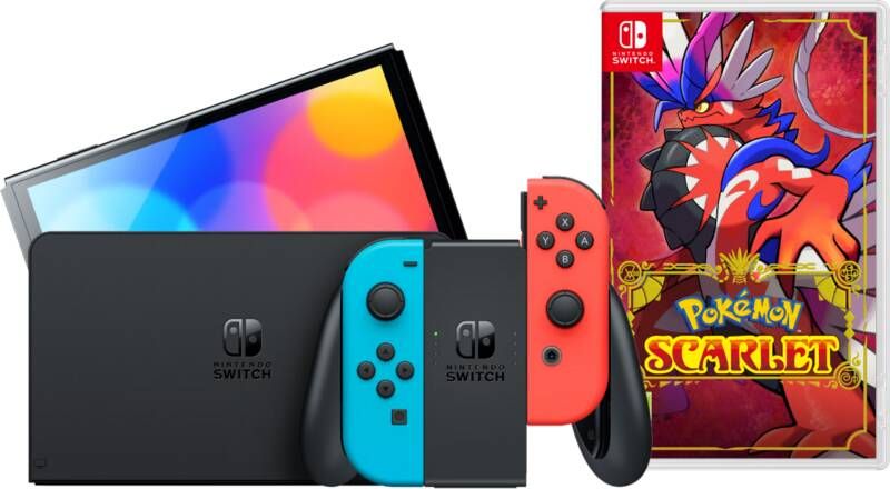 Nintendo Switch OLED Rood Blauw + Pokémon Scarlet