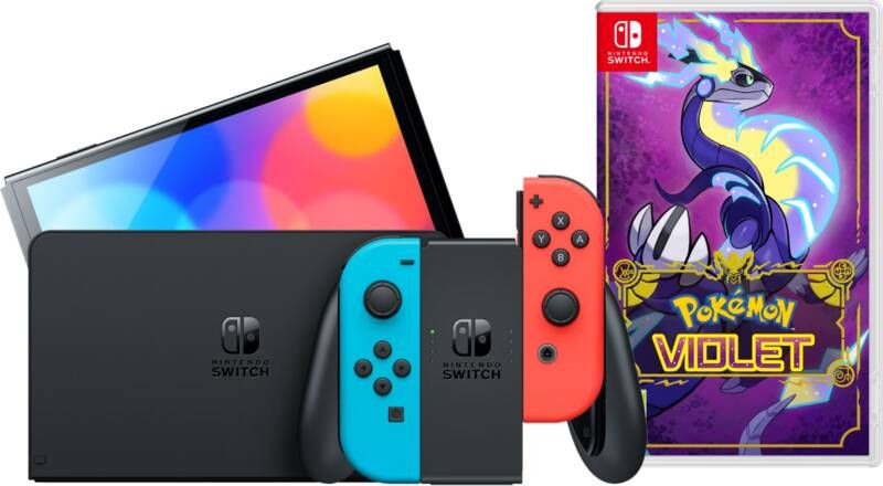 Nintendo Switch OLED Rood Blauw + Pokémon Violet