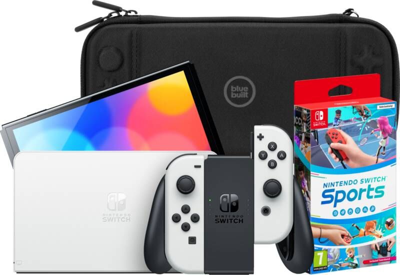 Nintendo Switch OLED Wit + Switch Sports + BlueBuilt Beschermhoes