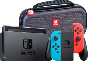 Nintendo Switch Rood Blauw + Bigben Travel Case Zwart