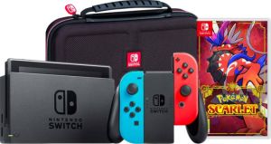 Nintendo Switch Rood Blauw + Pokémon Scarlet + Big Ben Travel Case