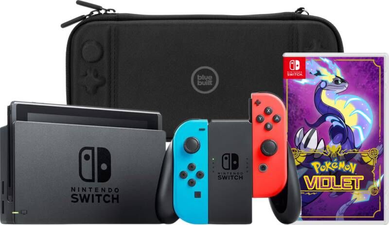 Nintendo Switch Rood Blauw + Pokemon Violet + BlueBuilt Beschermhoes