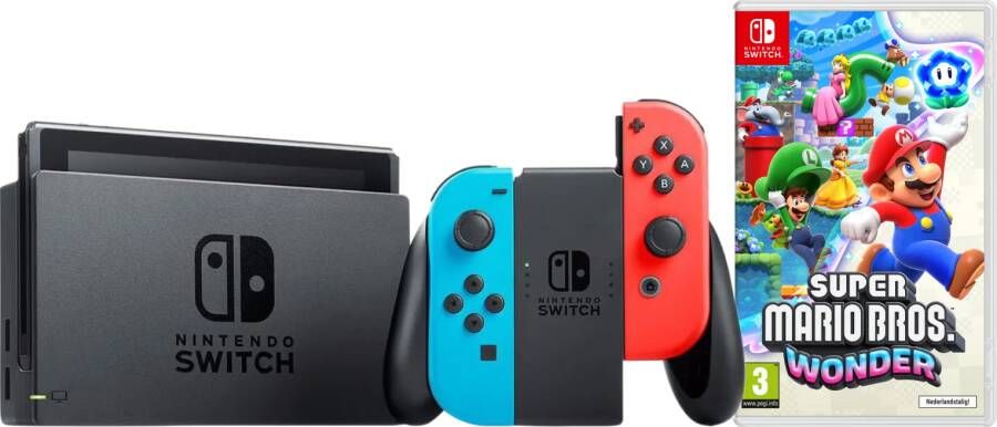 Nintendo Switch Rood Blauw + Super Mario Bros. Wonder
