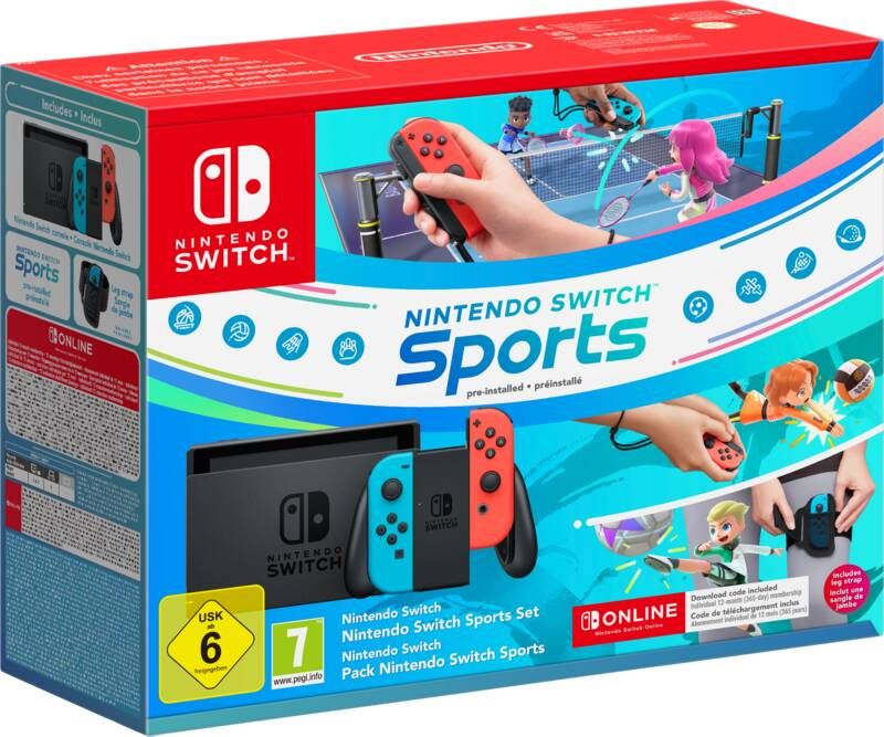 Nintendo Switch Rood Blauw + Switch Sports + 12 maanden Switch Online