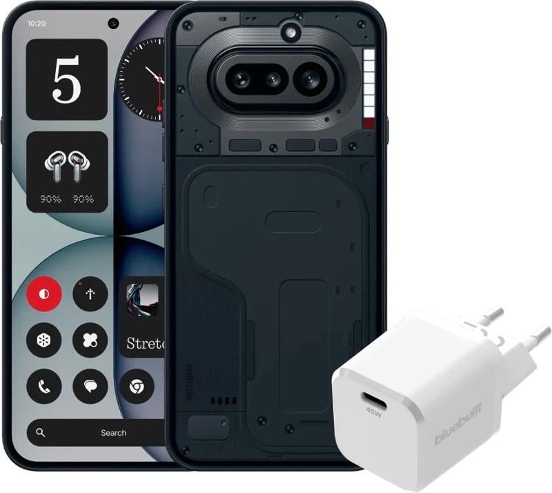 Nothing. Nothing Phone (4a) 256GB Zwart 5G + BlueBuilt Oplader met Usb C Poort 45W Wit