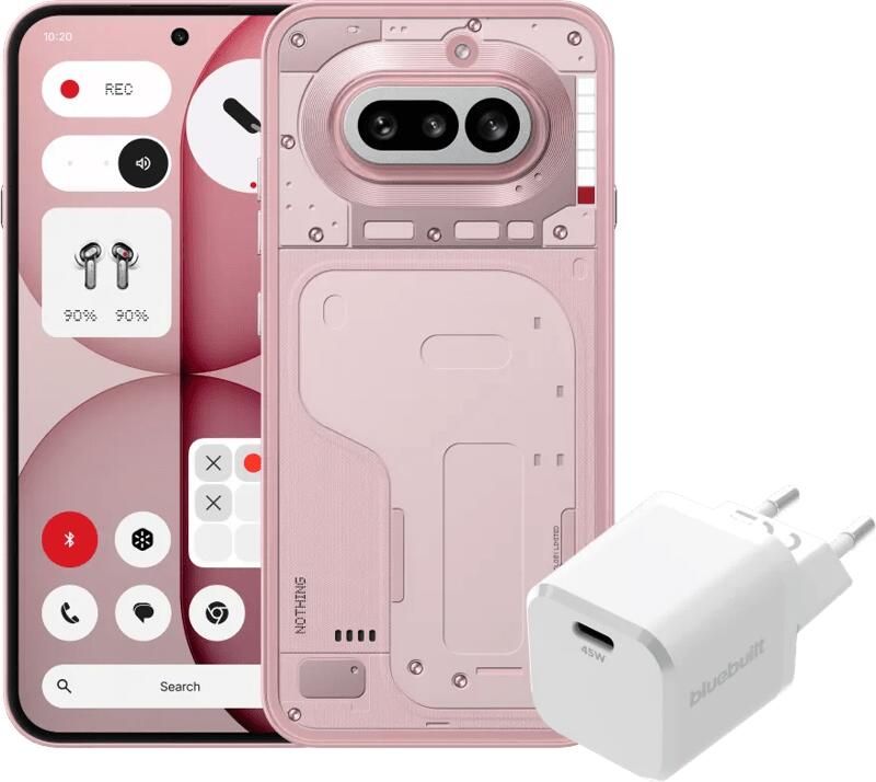Nothing. Nothing Phone (4a) 256GB Roze 5G + BlueBuilt Oplader met Usb C Poort 45W Wit