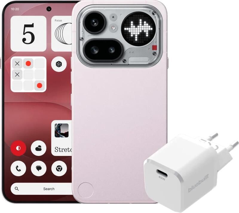 Nothing. Nothing Phone (4a) Pro 256GB Roze 5G + BlueBuilt Oplader met Usb C Poort 45W Wit