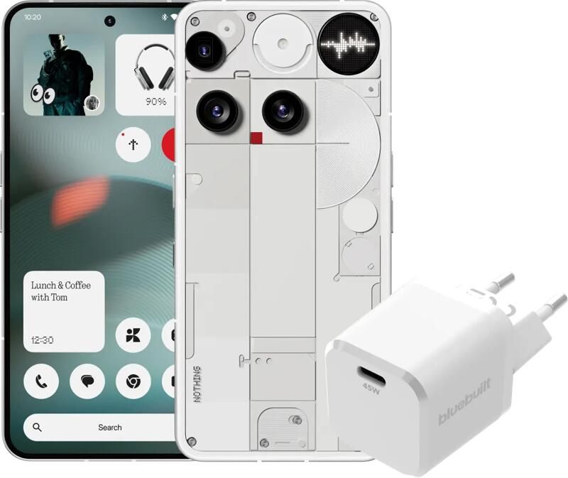 Nothing Tech Nothing Phone (3) 512GB Wit 5G + BlueBuilt Oplader met Usb C Poort 45W Wit