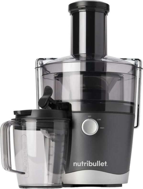 NutriBullet Juicer 800 ml 800 Watt Brede invoertrechter Handige Sapkan Schoonmaakborstel en Stamper Grijs