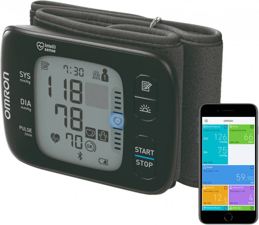 Omron RS7 Intelli IT Bloeddrukmeter Pols Blood Pressure Monitor met Hartslagmeter – Onregelmatige Hartslag -Klinisch Gevalideerde Polsbloeddrukmeter met Mobiele App 13 5 tot 21 5 cm Manchet – 5 jaar Garantie