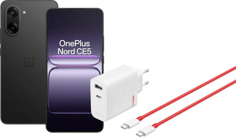 OnePlus Nord CE 5 256GB Zwart 5G + SuperVOOC Oplader 80W 2 Poorten + Usb C kabel