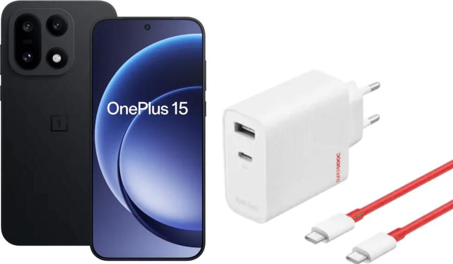 OnePlus 15 256GB Zwart 5G + SuperVOOC Oplader 120W + Usb C kabel