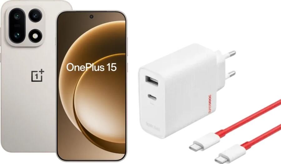 OnePlus 15 512GB Beige 5G + SuperVOOC Oplader 120W + Usb C kabel