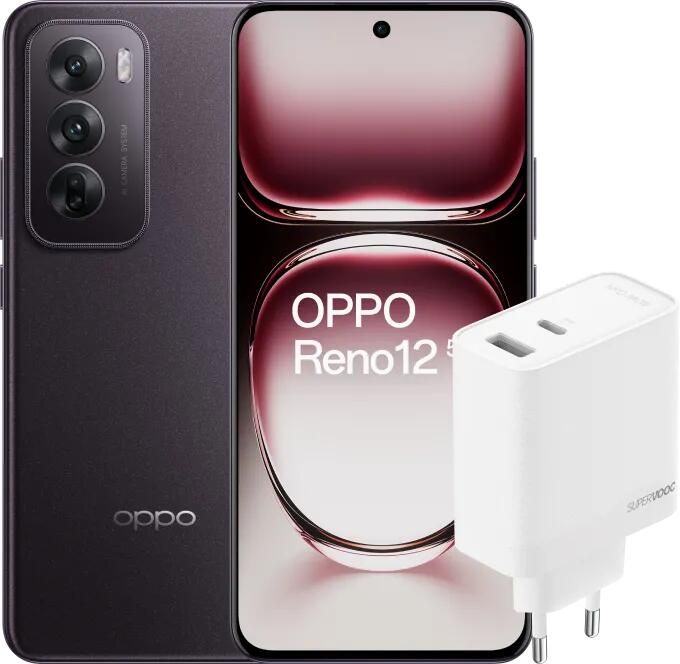 Oppo Reno12 256GB Zwart 5G + SuperVOOC Oplader 80W met 2 Poorten