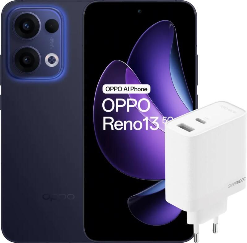 Oppo Reno13 256GB Blauw 5G + SuperVOOC Oplader 80W met 2 Poorten