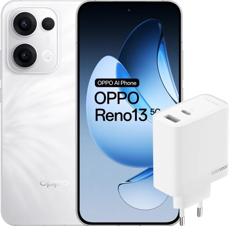 Oppo Reno13 256GB Wit 5G + SuperVOOC Oplader 80W met 2 Poorten