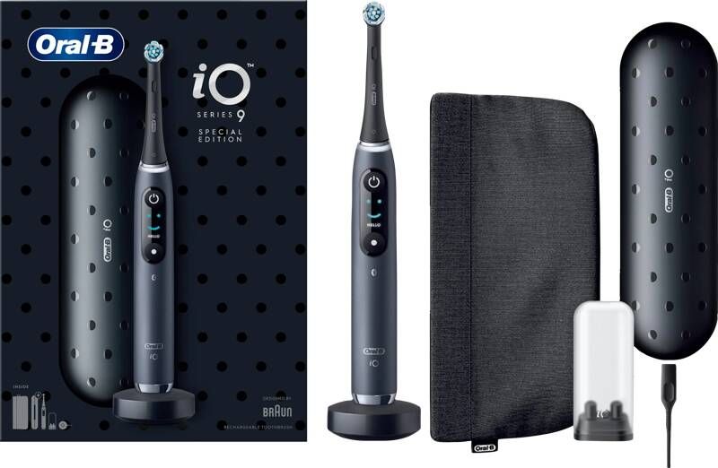 Oral B Oral-B iO 9 elektrische tandenborstel zwart Bluetooth verbonden 1 opzetborstel 1 oplader reisetui 1 magnetisch etui