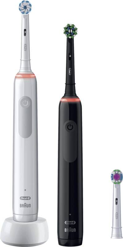 Oral-B elektrische tandenborstel Pro 3 3900 Duo CrossAction zwart en roze incl. 3 opzetborstels - Foto 1