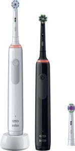 Oral-B elektrische tandenborstel Pro 3 3900 Duo CrossAction zwart en roze incl. 3 opzetborstels
