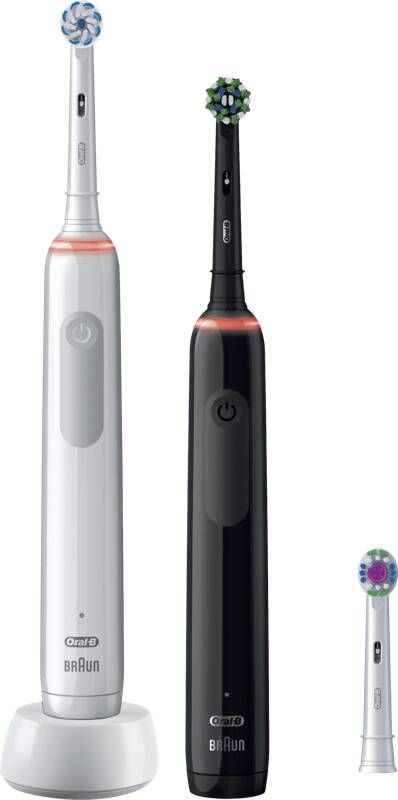 Oral-B elektrische tandenborstel Pro 3 3900 Duo CrossAction zwart en roze incl. 3 opzetborstels