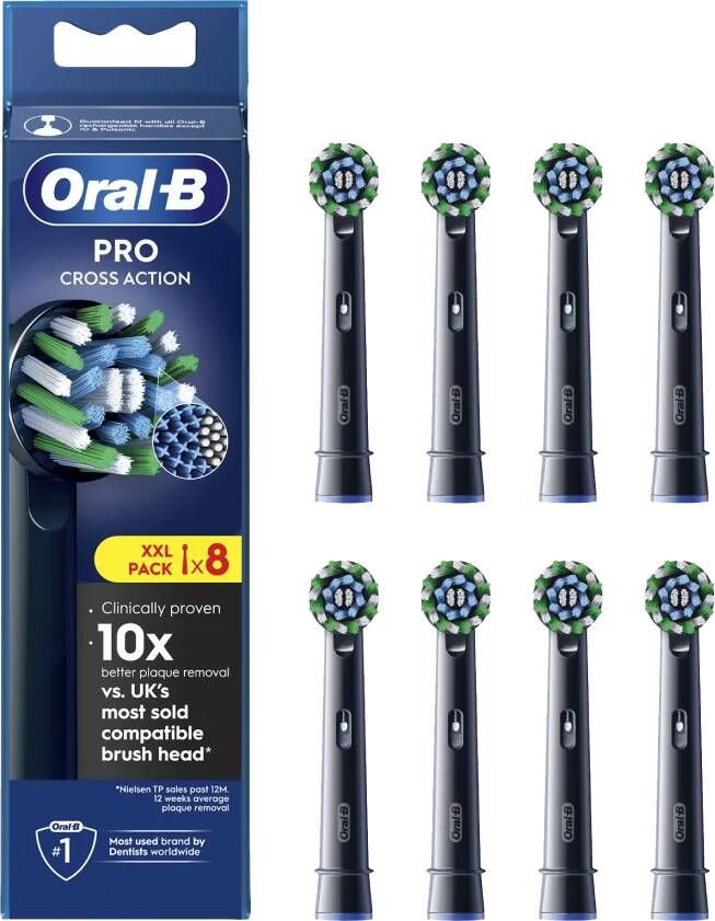 Oral B Oral-B Pro Cross Action Opzetborstels Met CleanMaximiser Technologie Zwart 8 Stuks