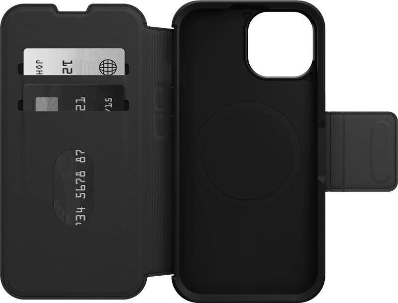 OtterBox Strada Apple iPhone 15 Book Case Leer Zwart Met MagSafe